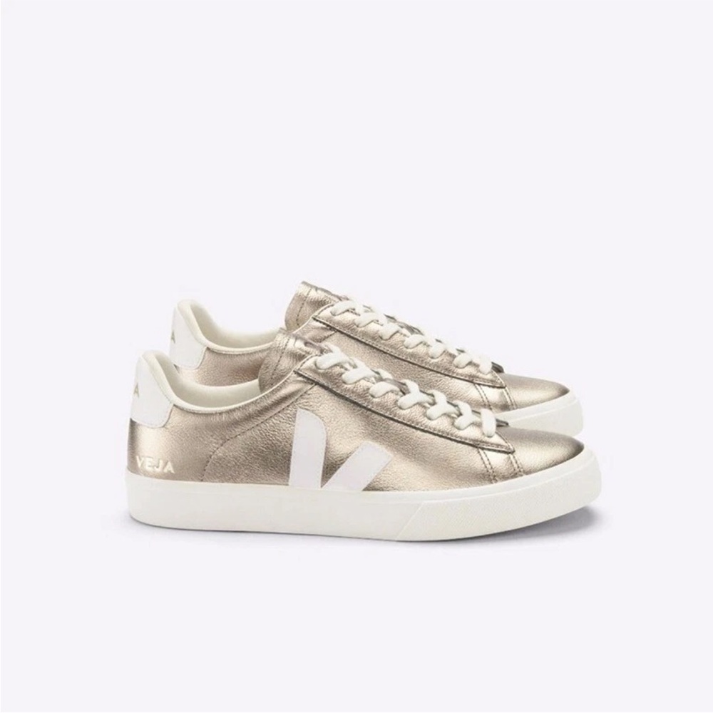 Veja campo leather sneakers bronze White Shoes recycled organic cotton Sz US 8.5